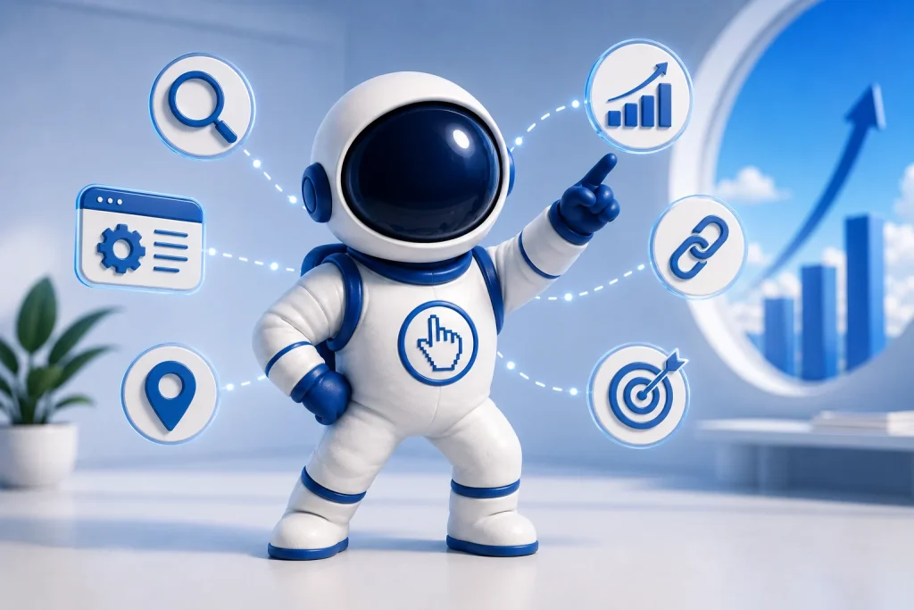 Illustration showing local SEO strategies to help a San Jose business improve its Google search visibility.
